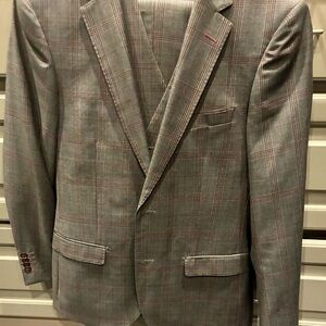 Gray/Red Plaid 38s Slim 3-Piece Suit.  32x30